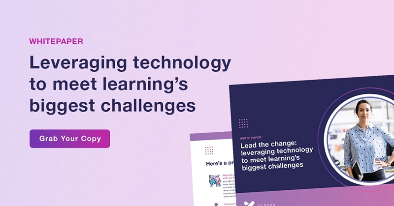 A promotional graphic for a whitepaper on using technology in education, featuring a woman and a download button.