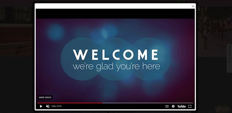 Text saying 'WELCOME we're glad you're here' on a colorful background. 