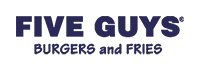 Logo of Five Guys Burgers and Fries with stylized text in blue color.