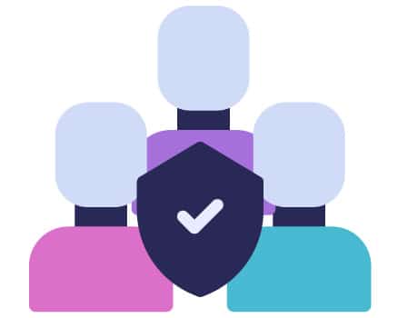 Icon of three abstract people with a security badge in front