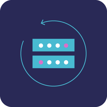 Icon of data centers with a circled arrow around them