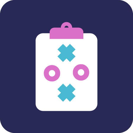 Icon of clipboard with x's and o's on it on a dark purple background