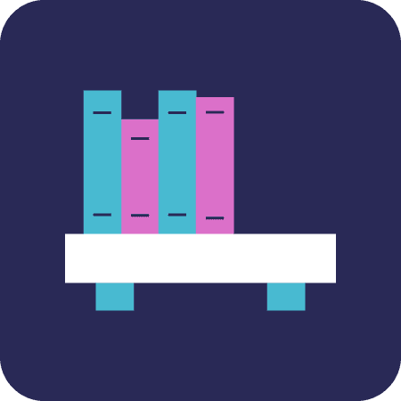 Icon of books on a shelf on a dark purple background