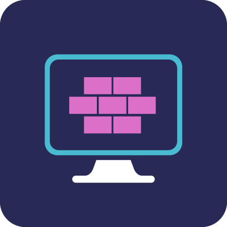 Icon of a computer with a wall of blocks on a dark purple background