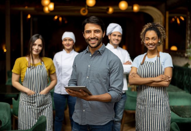 A restaurant manager training their staff.