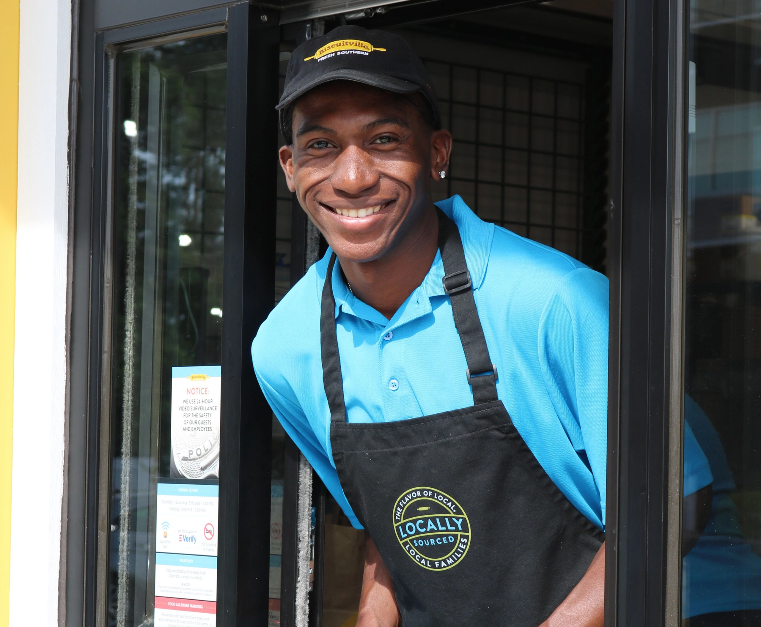 buscuitville fresh southern employee at the drive thru window