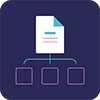 A document icon with lines underneath it leading to three boxes.