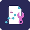 A document with a wrench and a graph, symbolizing tools for data analysis.