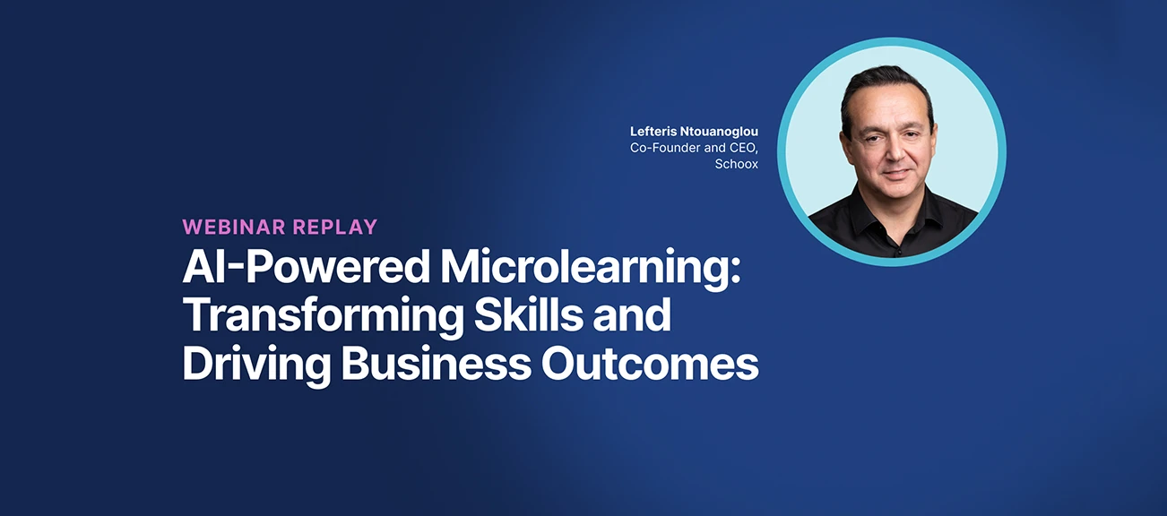 Webinar replay title on AI-Powered Microlearning with Lefteris Ntouanoglou's photo.