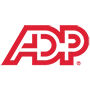 Red rectangular sign with white letters spelling out ADP.