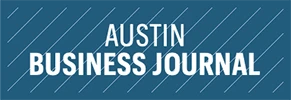 Logo for Austin Business Journal with blue background and bold white text.