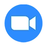 A blue circular icon featuring a white video camera with a lens.
