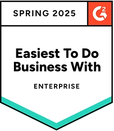 G2 award badge for Spring 2025: Easiest To Do Business With, Enterprise.