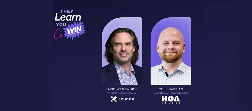 Two professional men headshots side by side with titles and logos, on a purple background.
