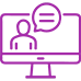 An icon of a computer monitor with a person and a speech bubble inside