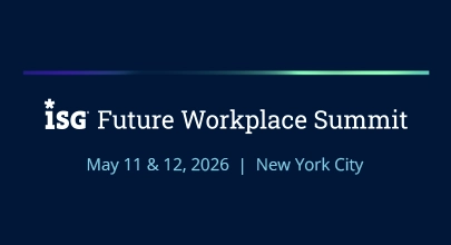 Event graphic for ISG Future Workplace Summit with dates May 11–12, 2026 in New York City