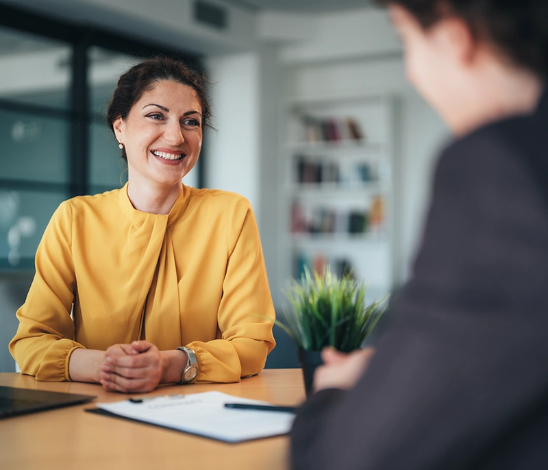 Business professionals having a one-on-one discussion in an office